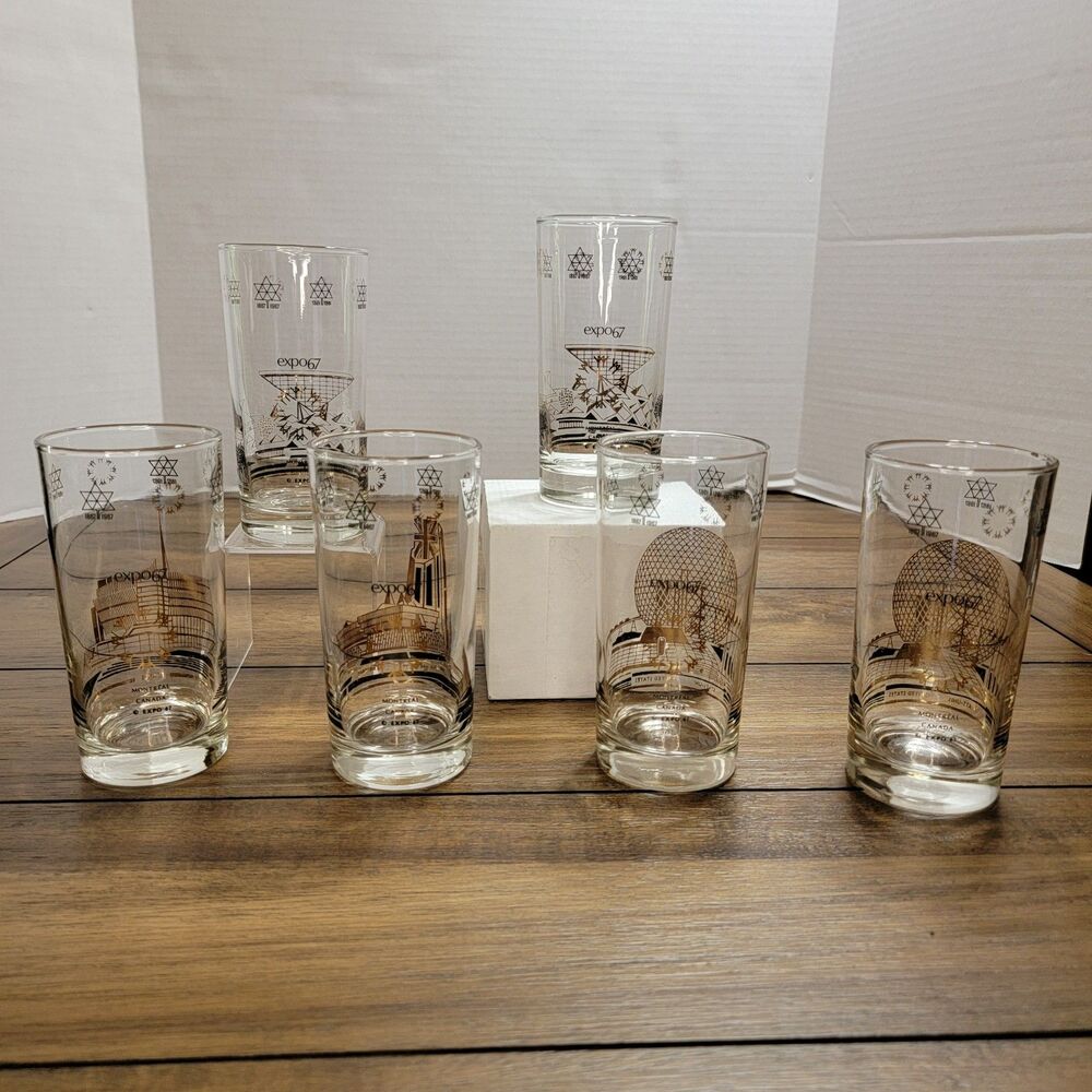 Set of 6 Glasses EXPO 67 Vintage FRANCE / CANADA / USA